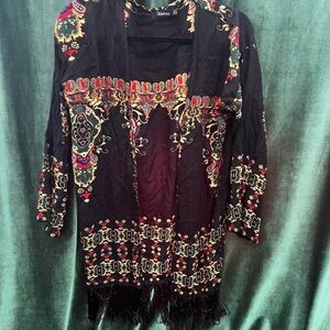 Boohoo Black Embroidered Fringe Cover-Up